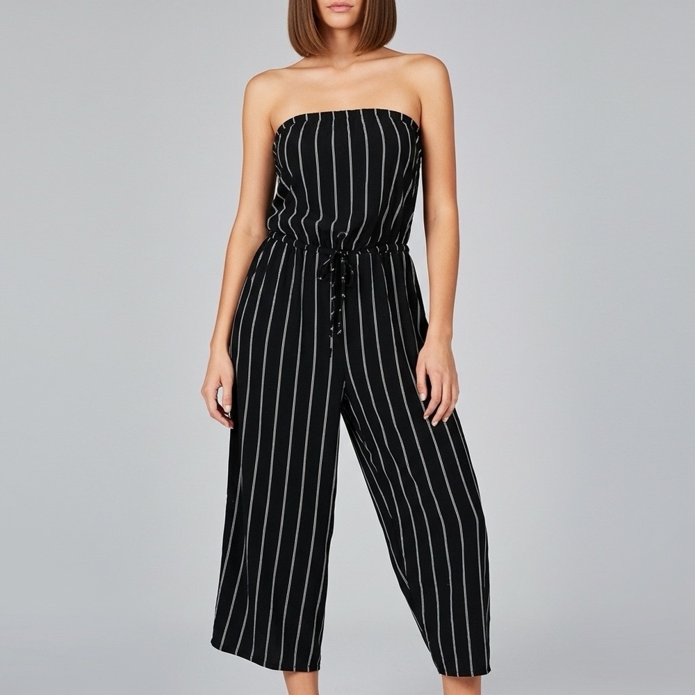 Subdued Black and White Striped Tube Top Jumpsuit Made in Italy Size S